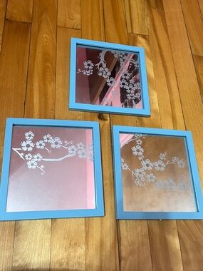 Teal Floral Mirror Wall Decor Set - 3-Piece